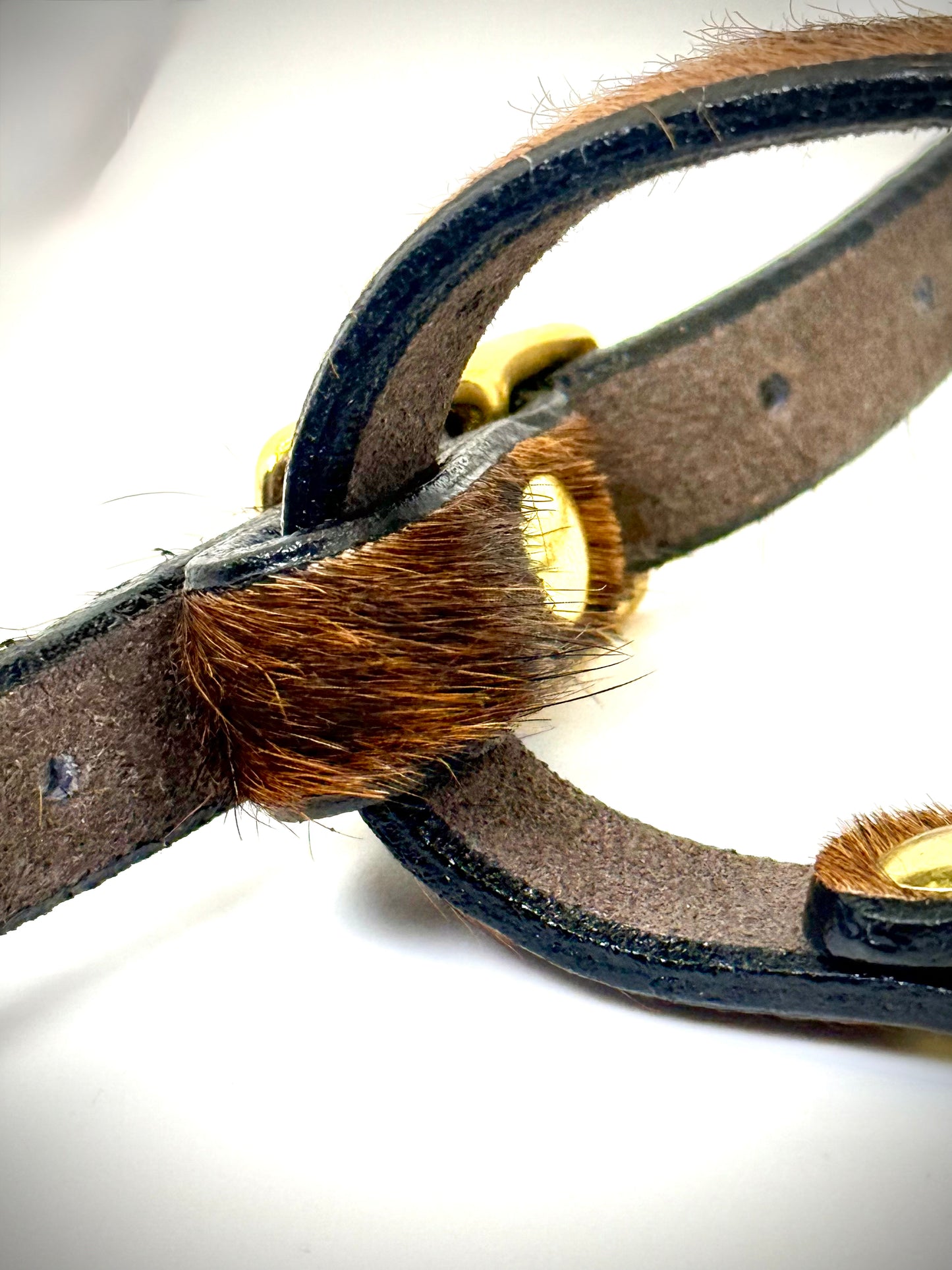 BDSM- Nose and Mouth restraint harness- long hair cowhide for sensory play