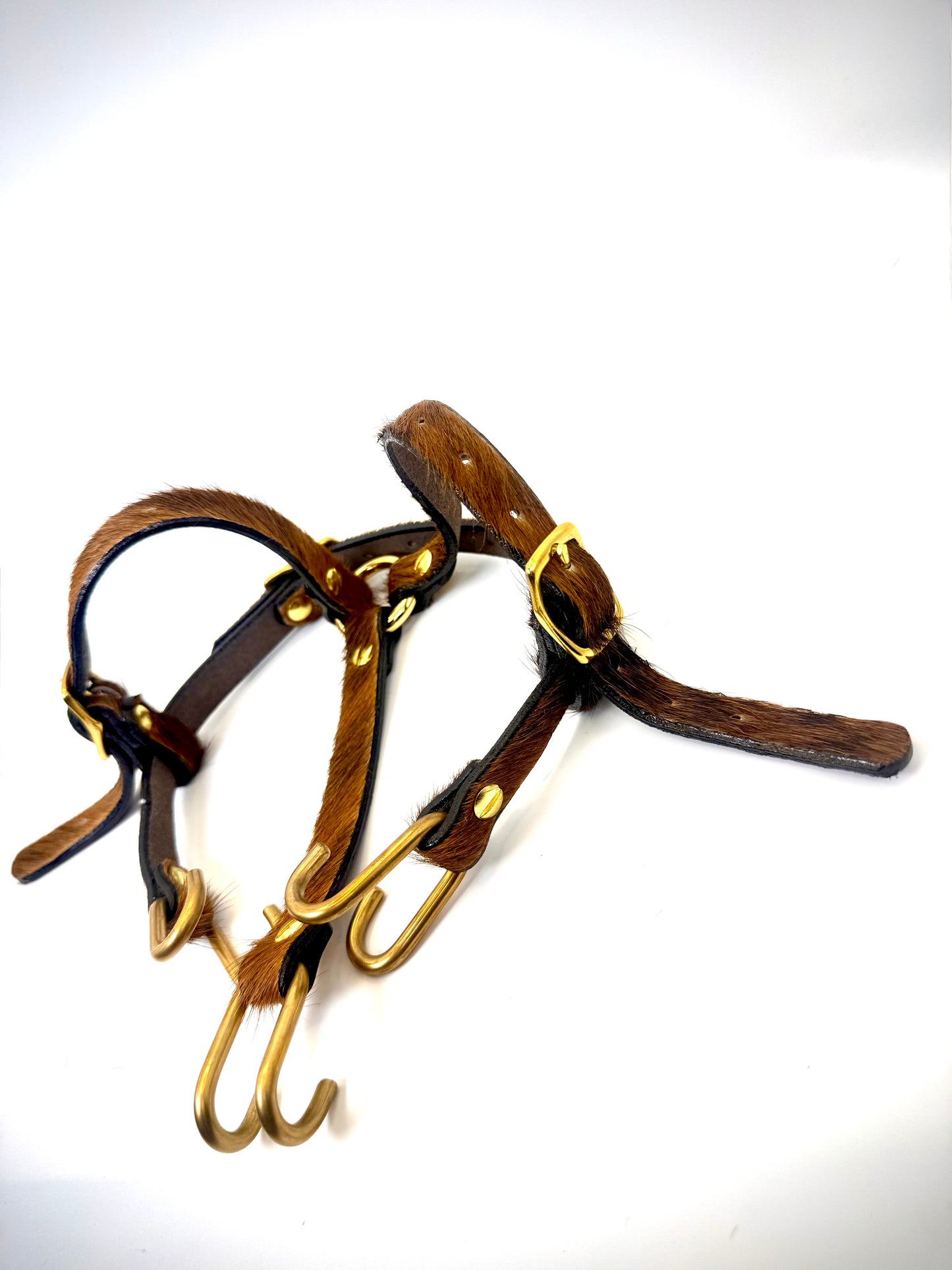 BDSM- Nose and Mouth restraint harness- long hair cowhide for sensory play
