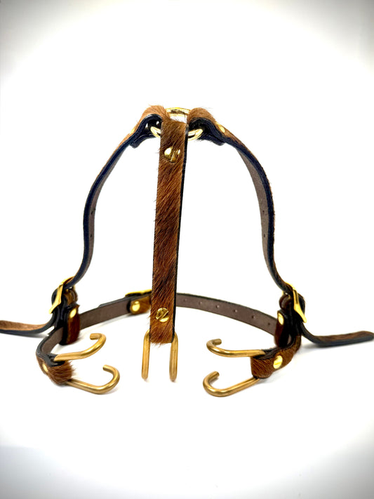 BDSM- Nose and Mouth restraint harness- long hair cowhide for sensory play