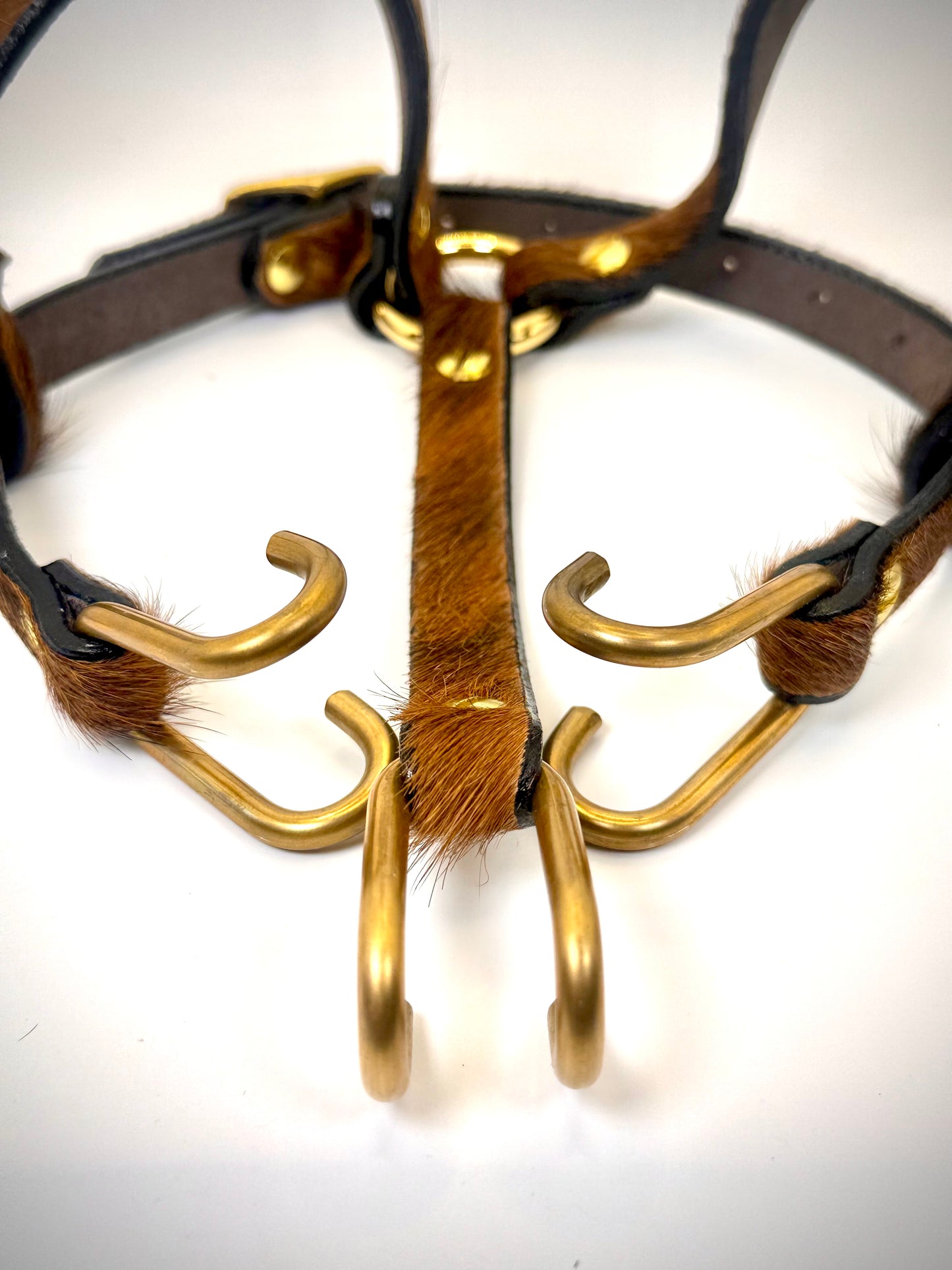 BDSM- Nose and Mouth restraint harness- long hair cowhide for sensory play