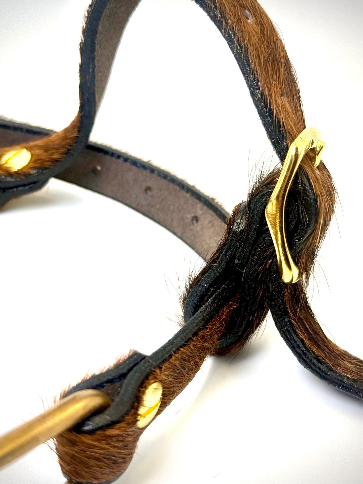 BDSM- Nose and Mouth restraint harness- long hair cowhide for sensory play