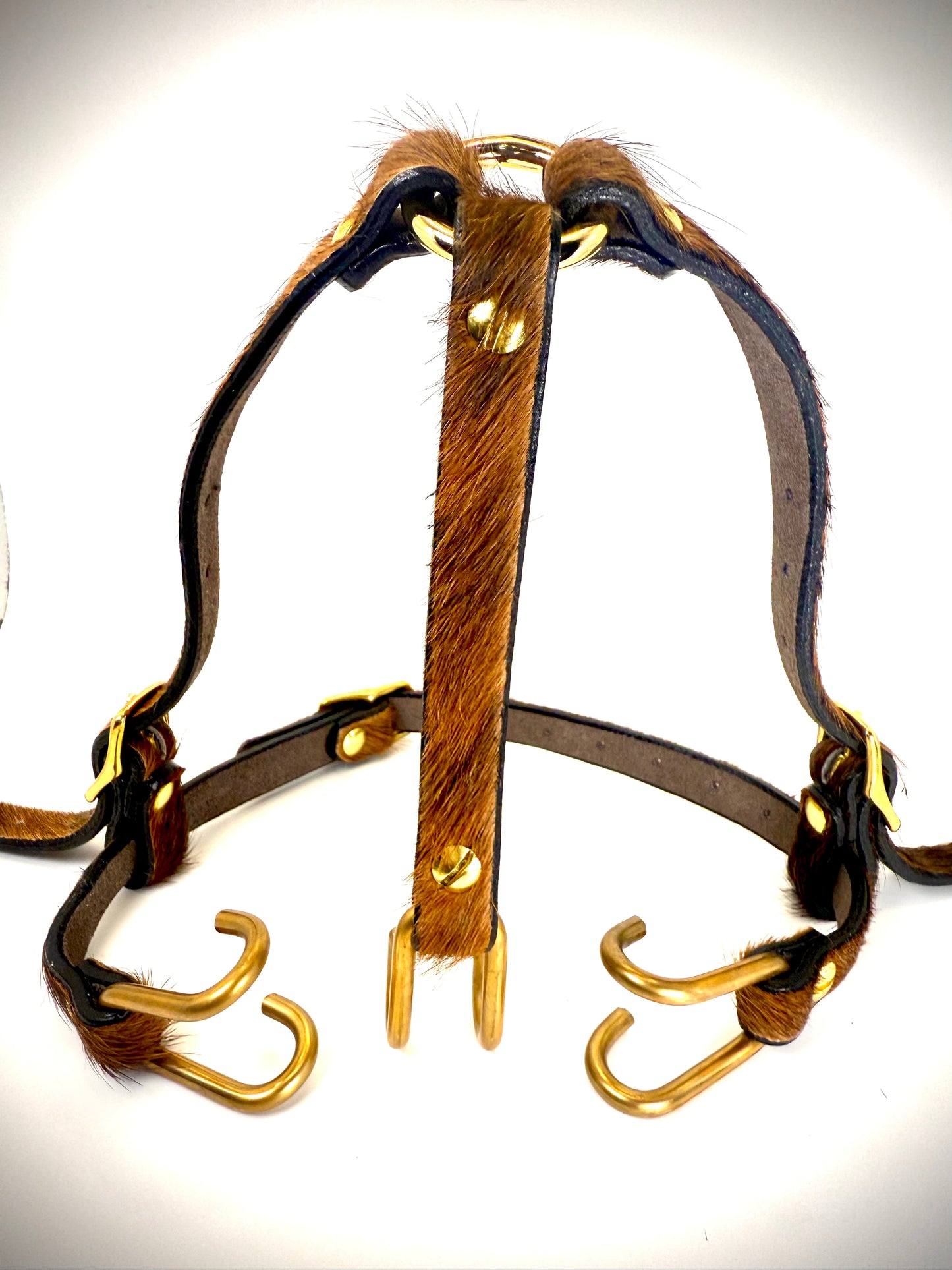 BDSM- Nose and Mouth restraint harness- long hair cowhide for sensory play