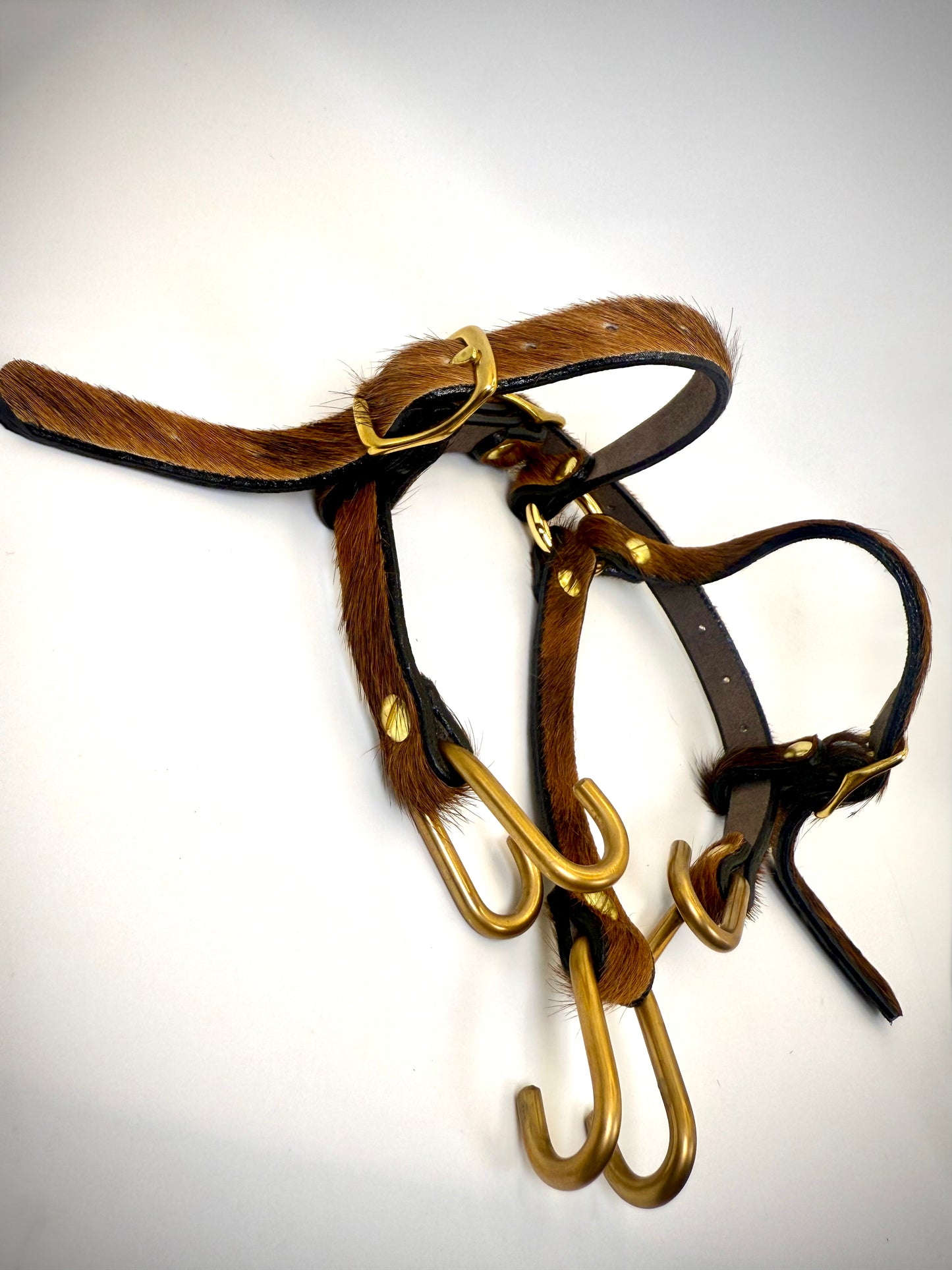 BDSM- Nose and Mouth restraint harness- long hair cowhide for sensory play