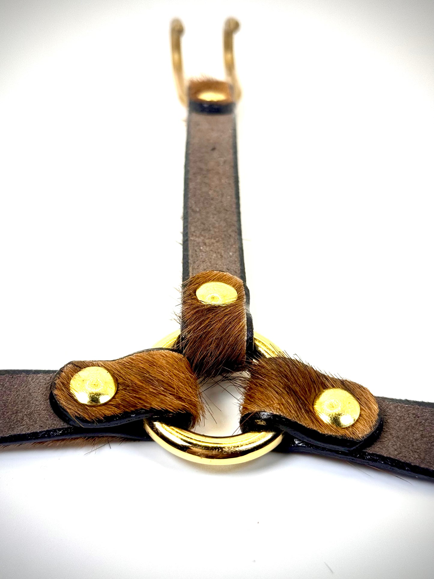 BDSM- Nose and Mouth restraint harness- long hair cowhide for sensory play