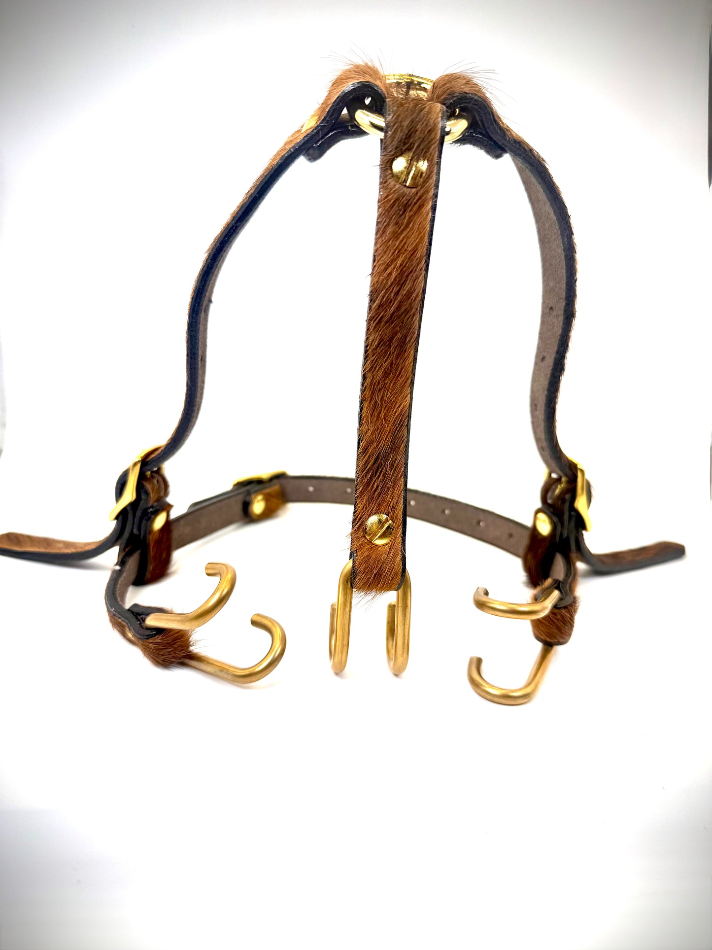 BDSM- Nose and Mouth restraint harness- long hair cowhide for sensory play