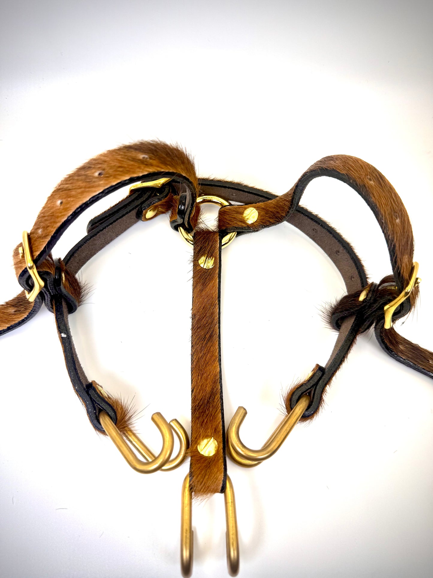BDSM- Nose and Mouth restraint harness- long hair cowhide for sensory play