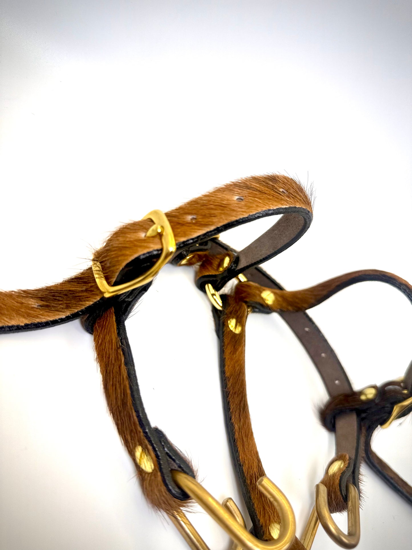 BDSM- Nose and Mouth restraint harness- long hair cowhide for sensory play