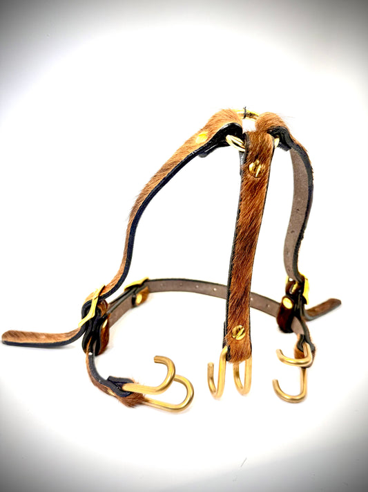 BDSM- Nose and Mouth restraint harness- long hair cowhide for sensory play