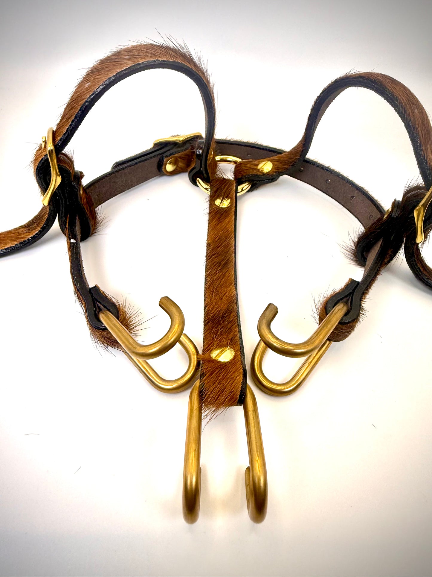 BDSM- Nose and Mouth restraint harness- long hair cowhide for sensory play