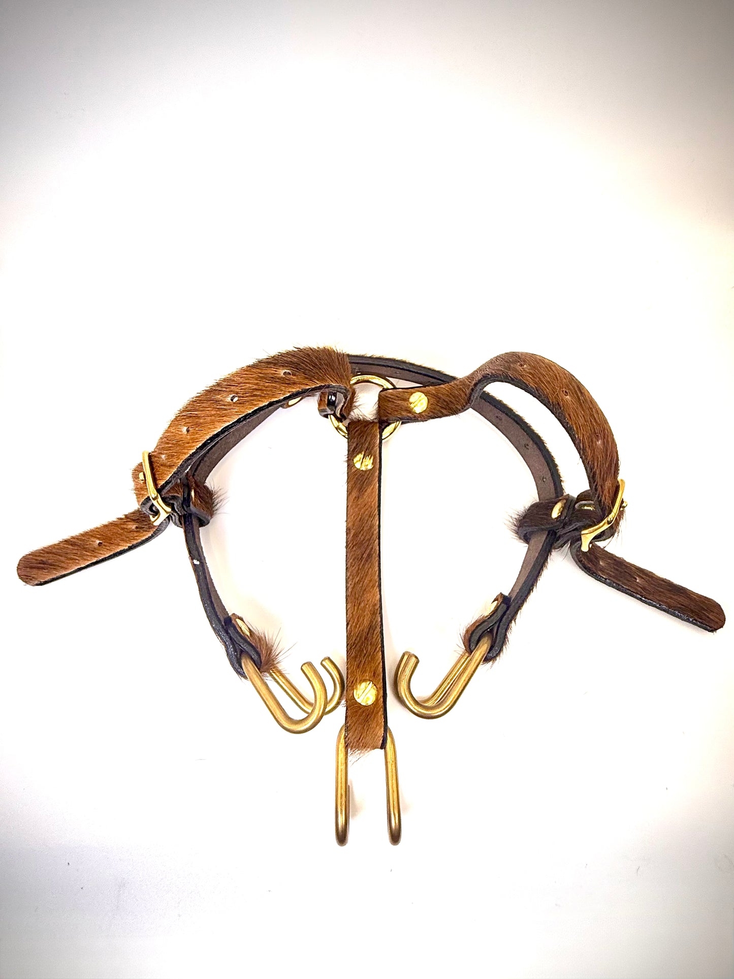 BDSM- Nose and Mouth restraint harness- long hair cowhide for sensory play