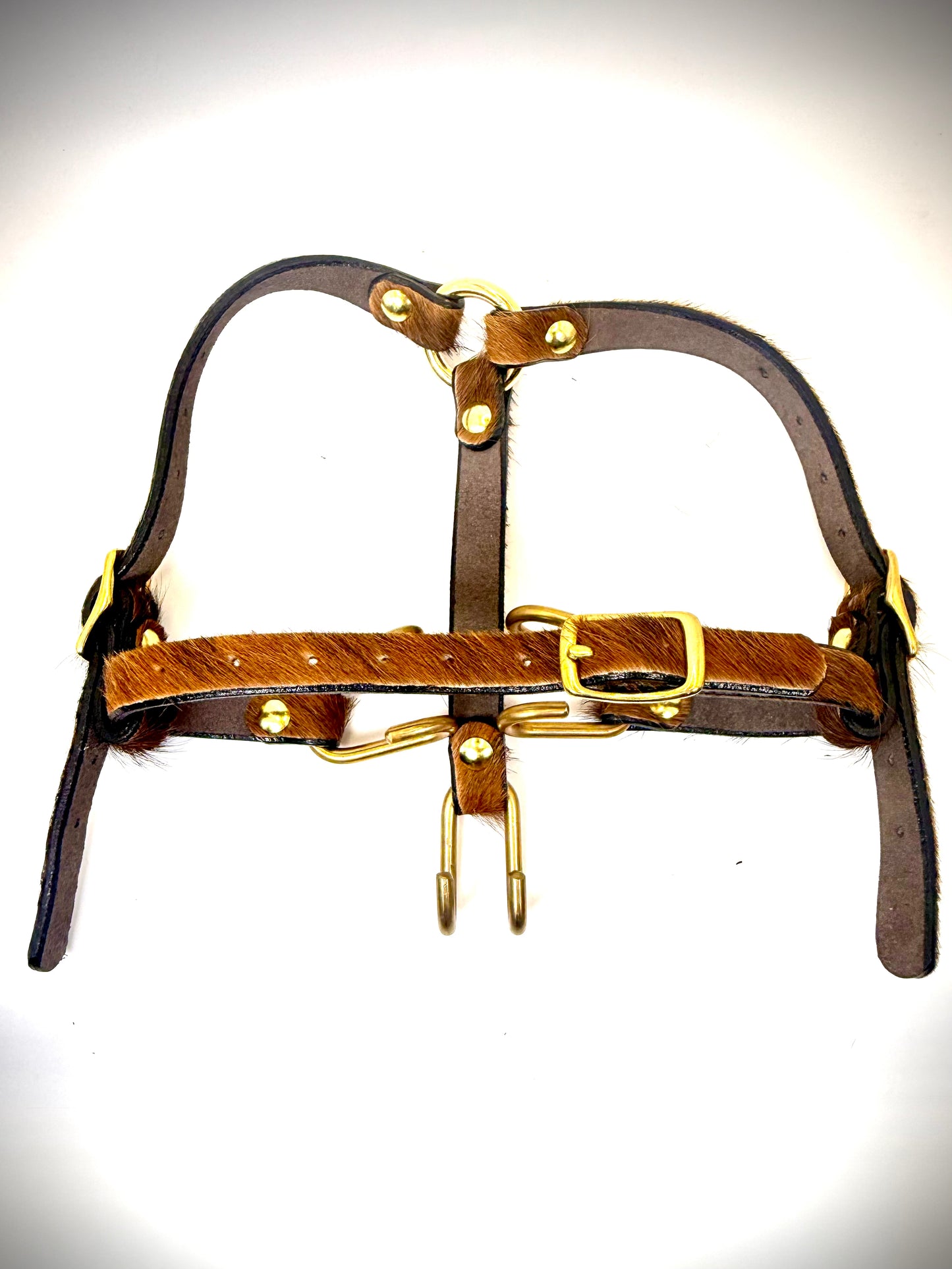 BDSM- Nose and Mouth restraint harness- long hair cowhide for sensory play