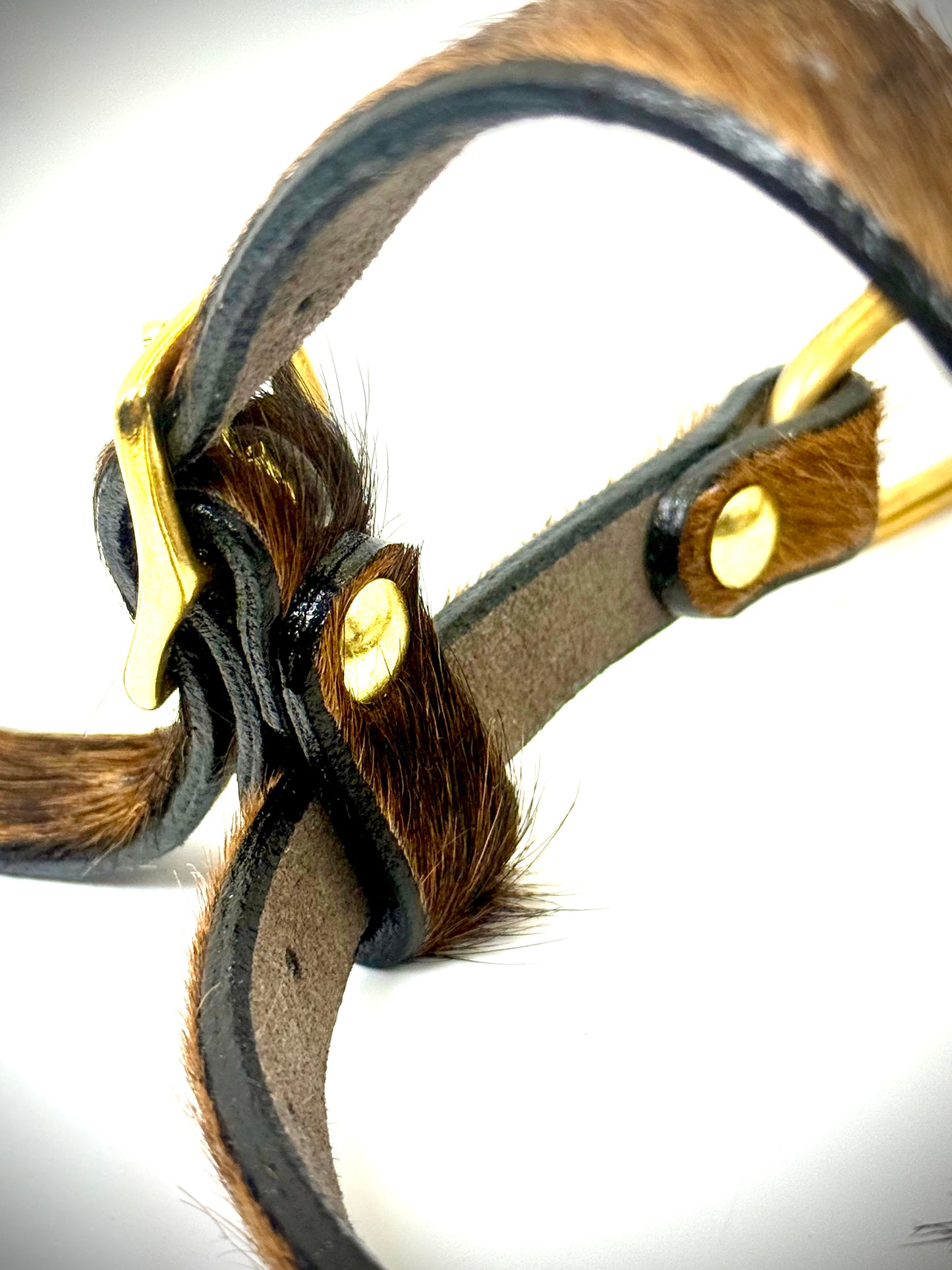 BDSM- Nose and Mouth restraint harness- long hair cowhide for sensory play