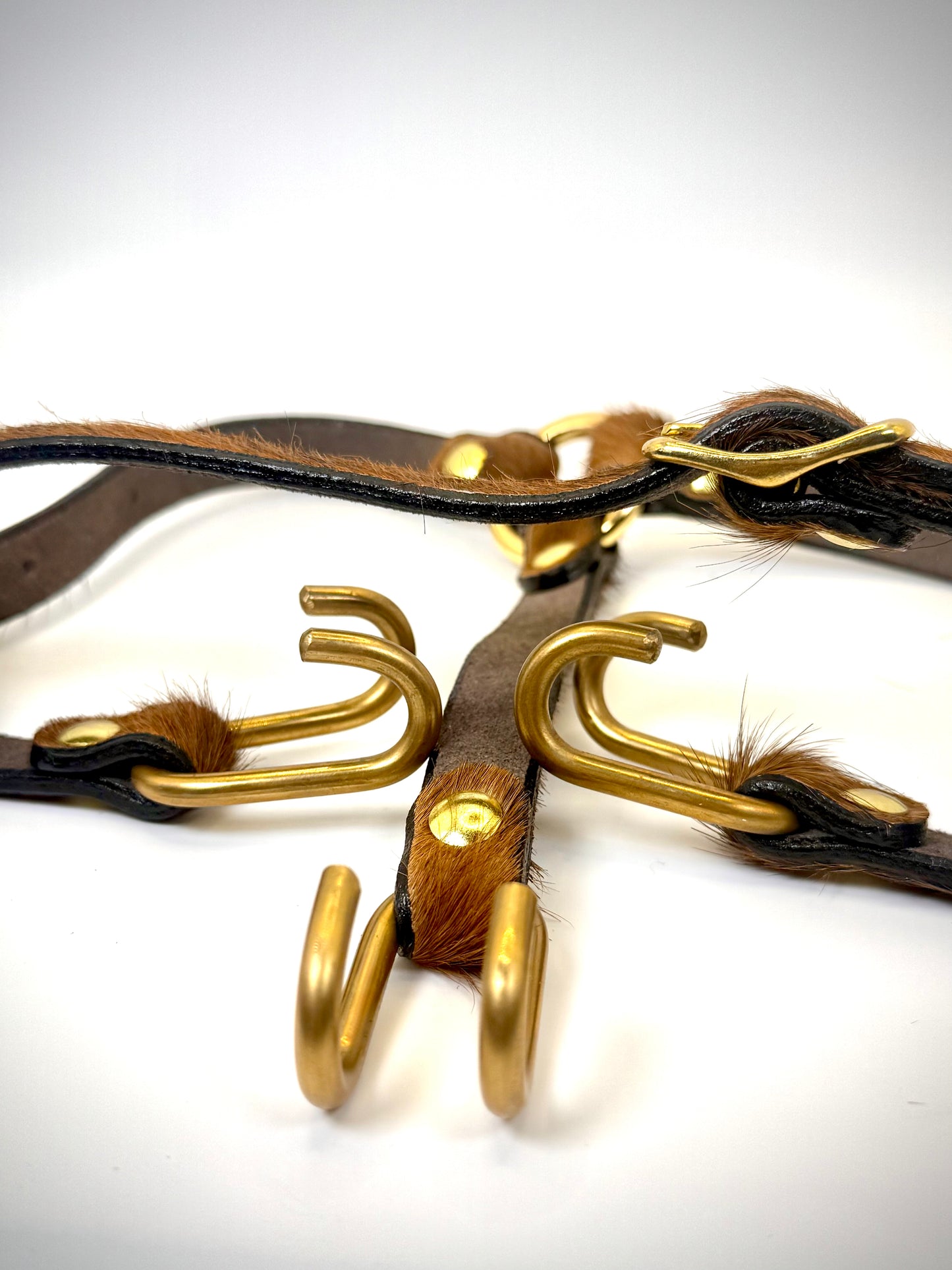 BDSM- Nose and Mouth restraint harness- long hair cowhide for sensory play
