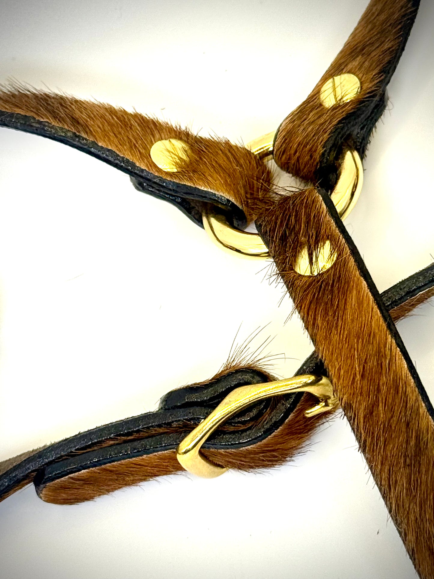 BDSM- Nose and Mouth restraint harness- long hair cowhide for sensory play