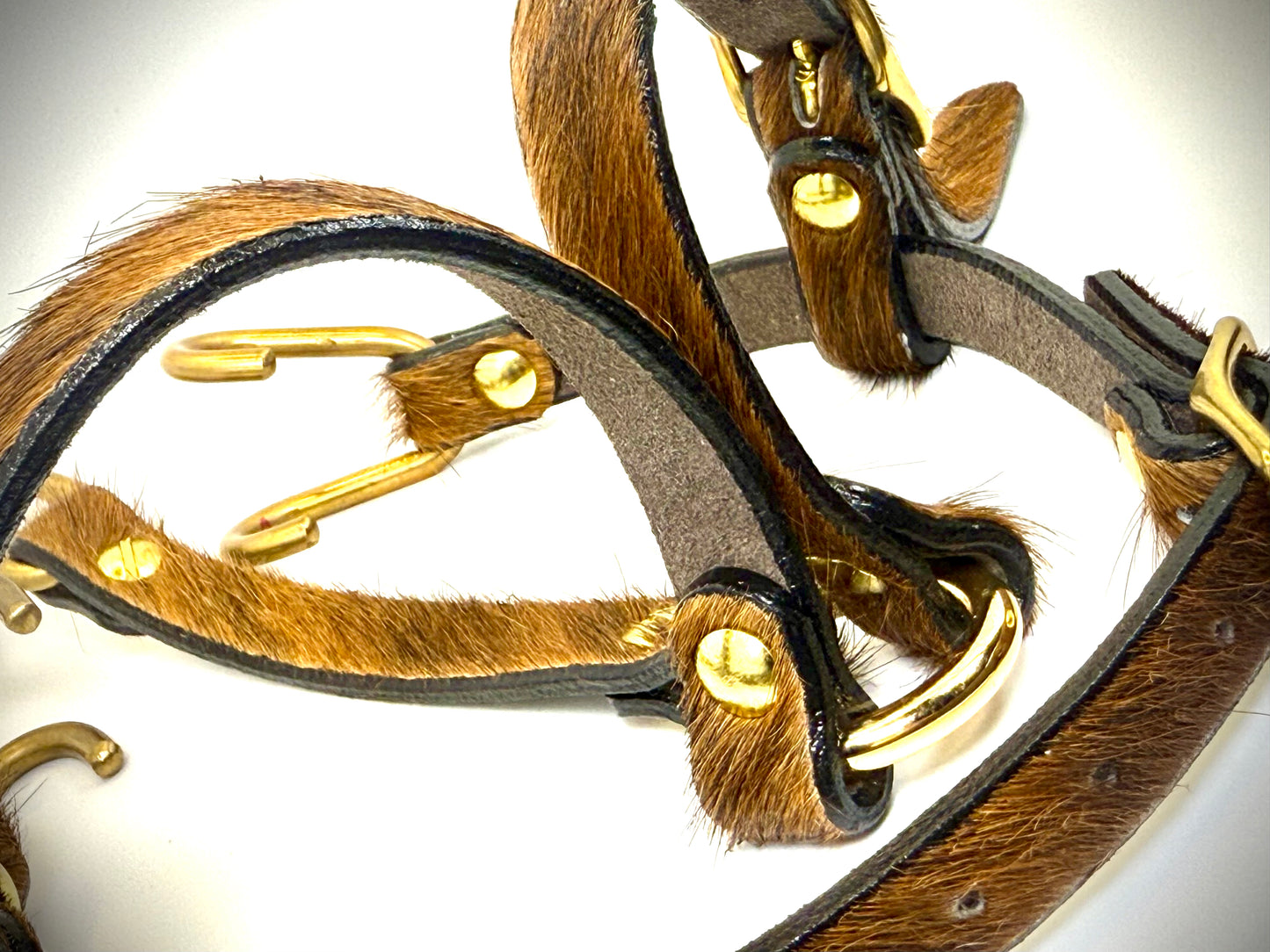 BDSM- Nose and Mouth restraint harness- long hair cowhide for sensory play