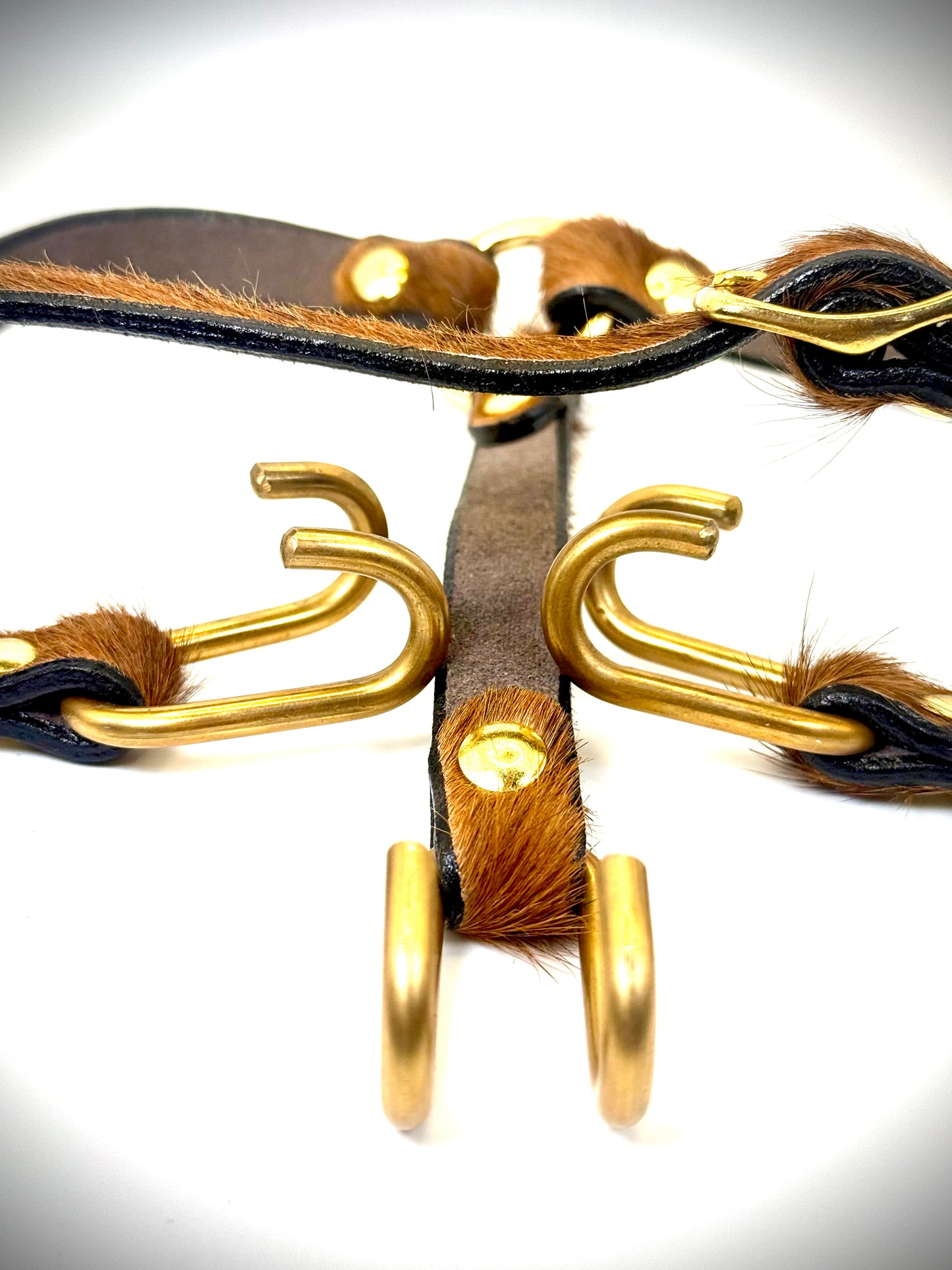 BDSM- Nose and Mouth restraint harness- long hair cowhide for sensory play