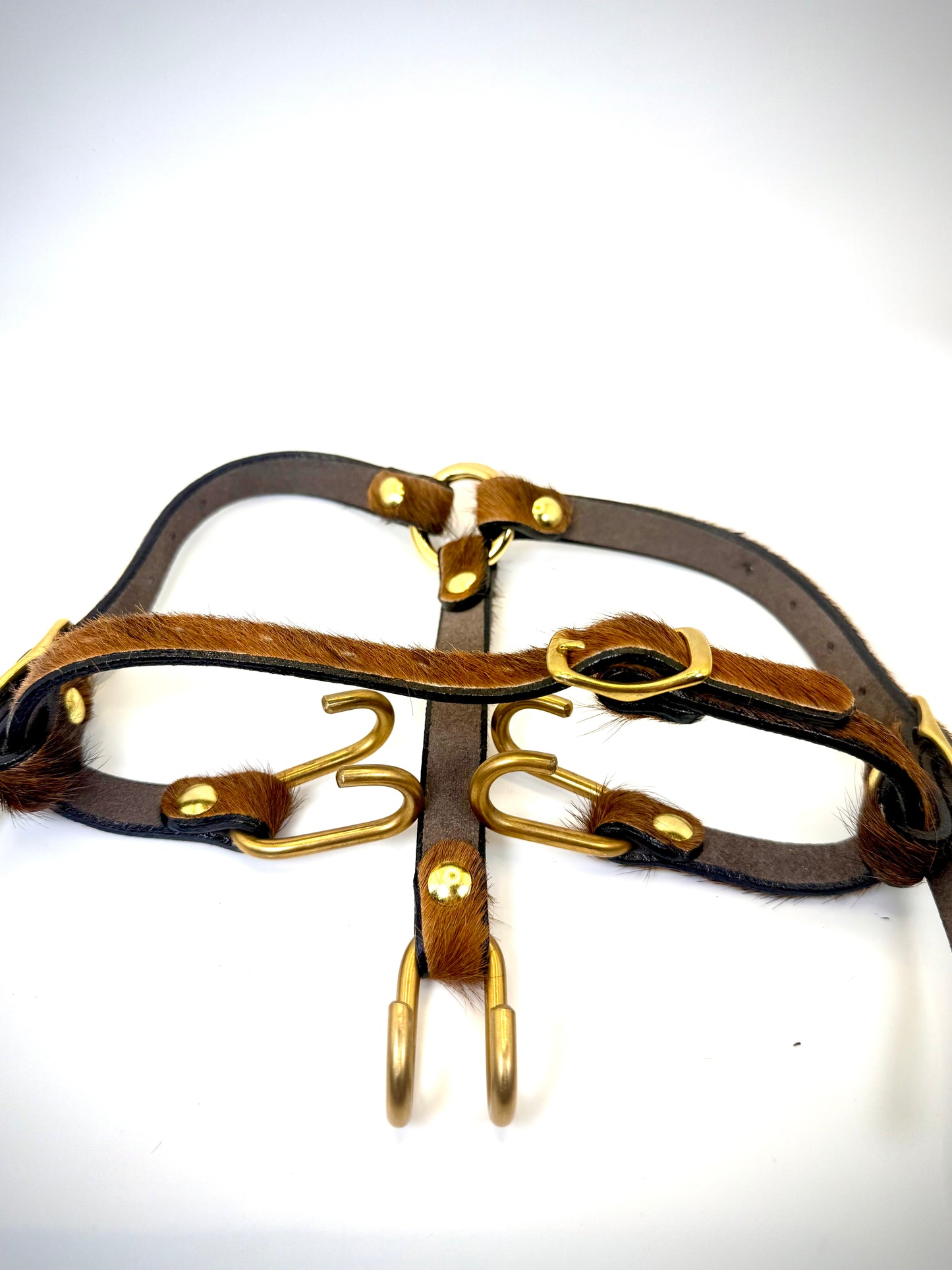 BDSM- Nose and Mouth restraint harness- long hair cowhide for sensory play