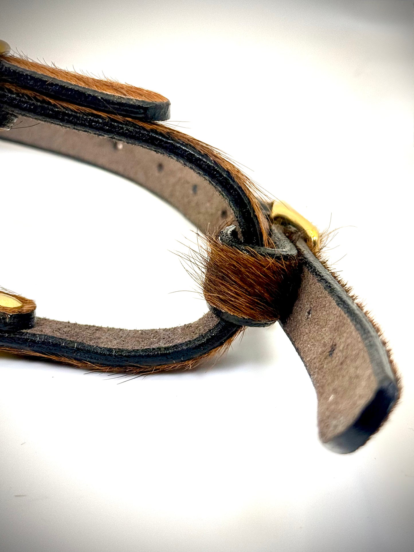 BDSM- Nose and Mouth restraint harness- long hair cowhide for sensory play