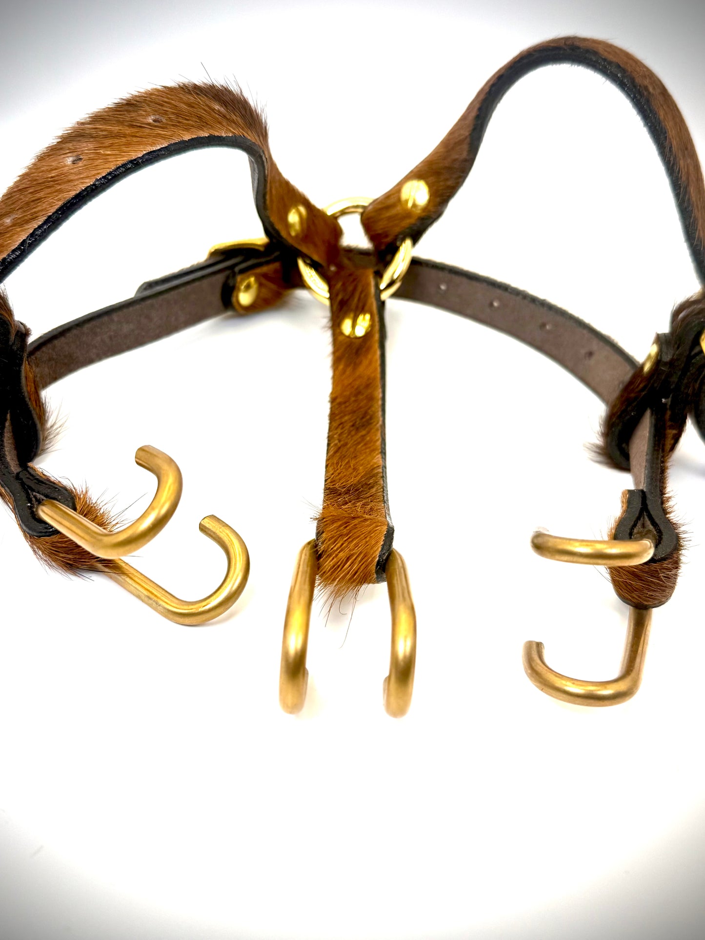 BDSM- Nose and Mouth restraint harness- long hair cowhide for sensory play