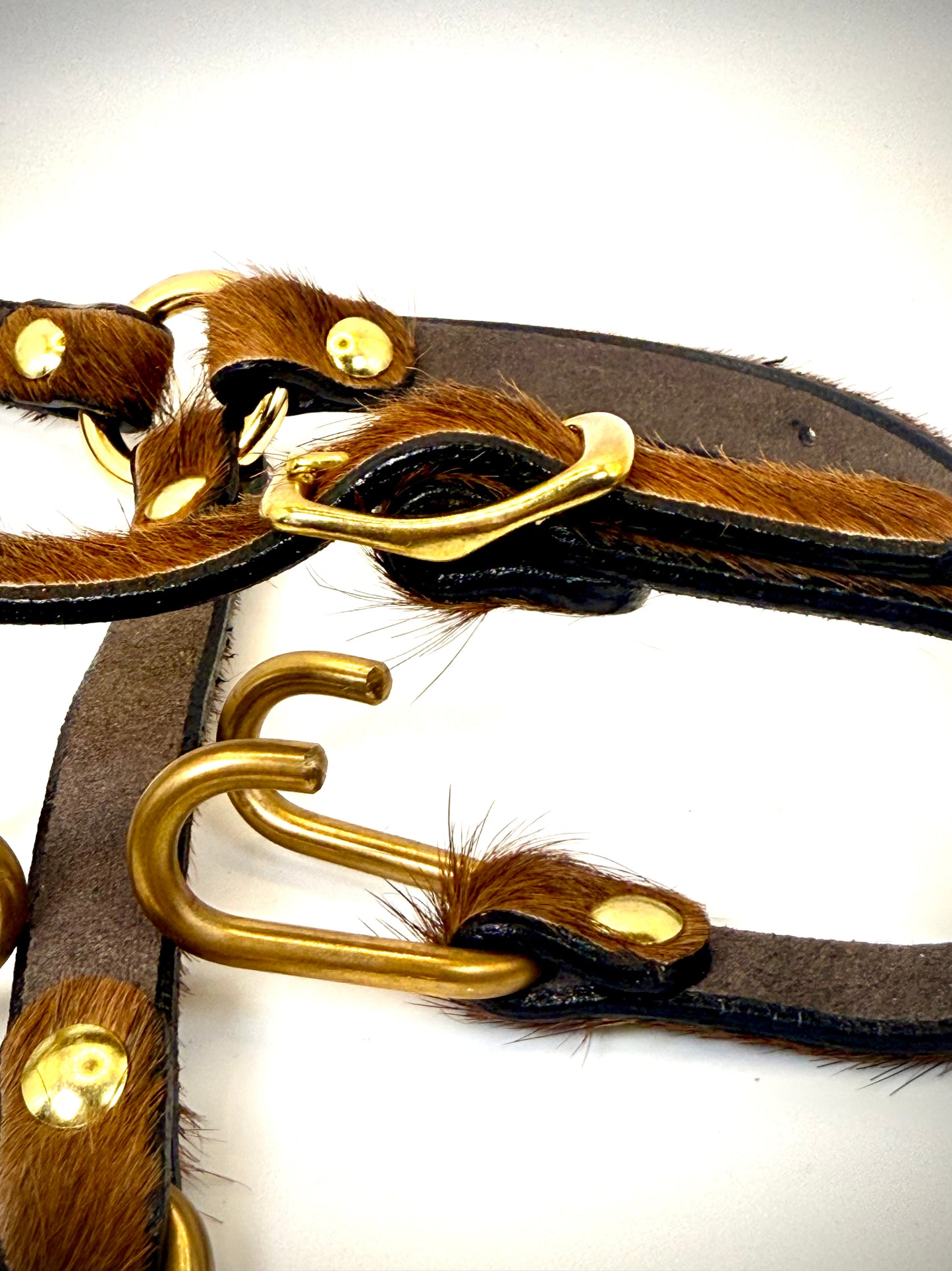 BDSM- Nose and Mouth restraint harness- long hair cowhide for sensory play