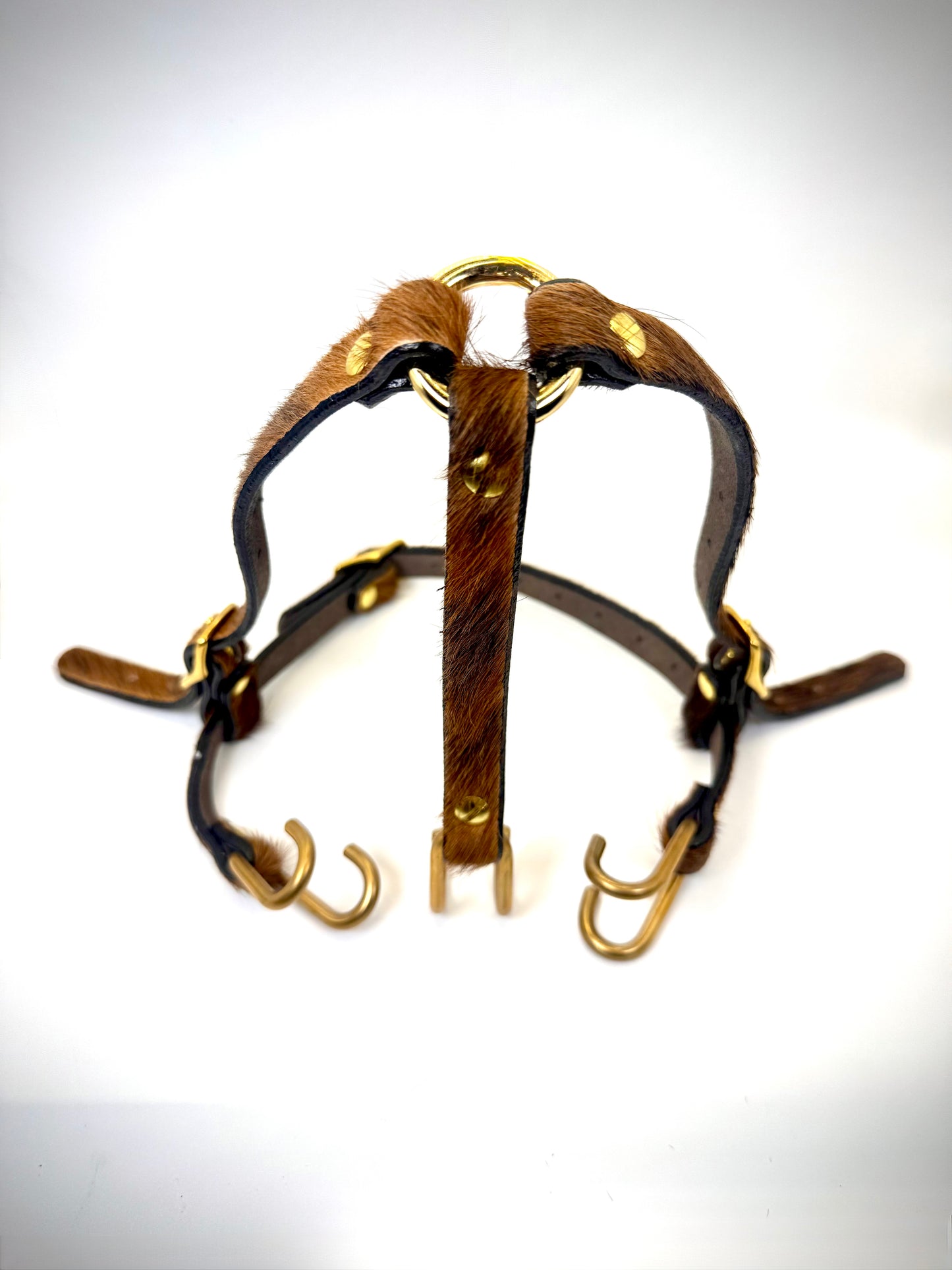 BDSM- Nose and Mouth restraint harness- long hair cowhide for sensory play