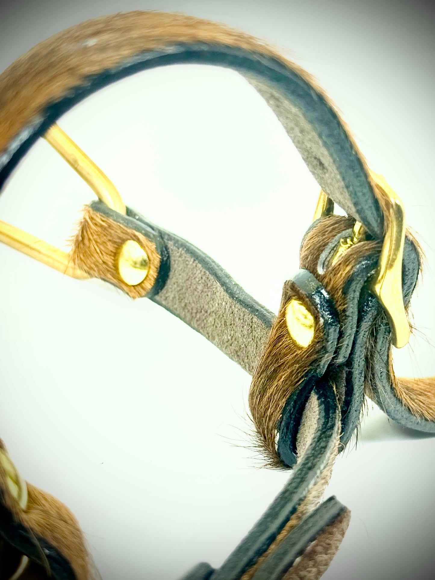 BDSM- Nose and Mouth restraint harness- long hair cowhide for sensory play