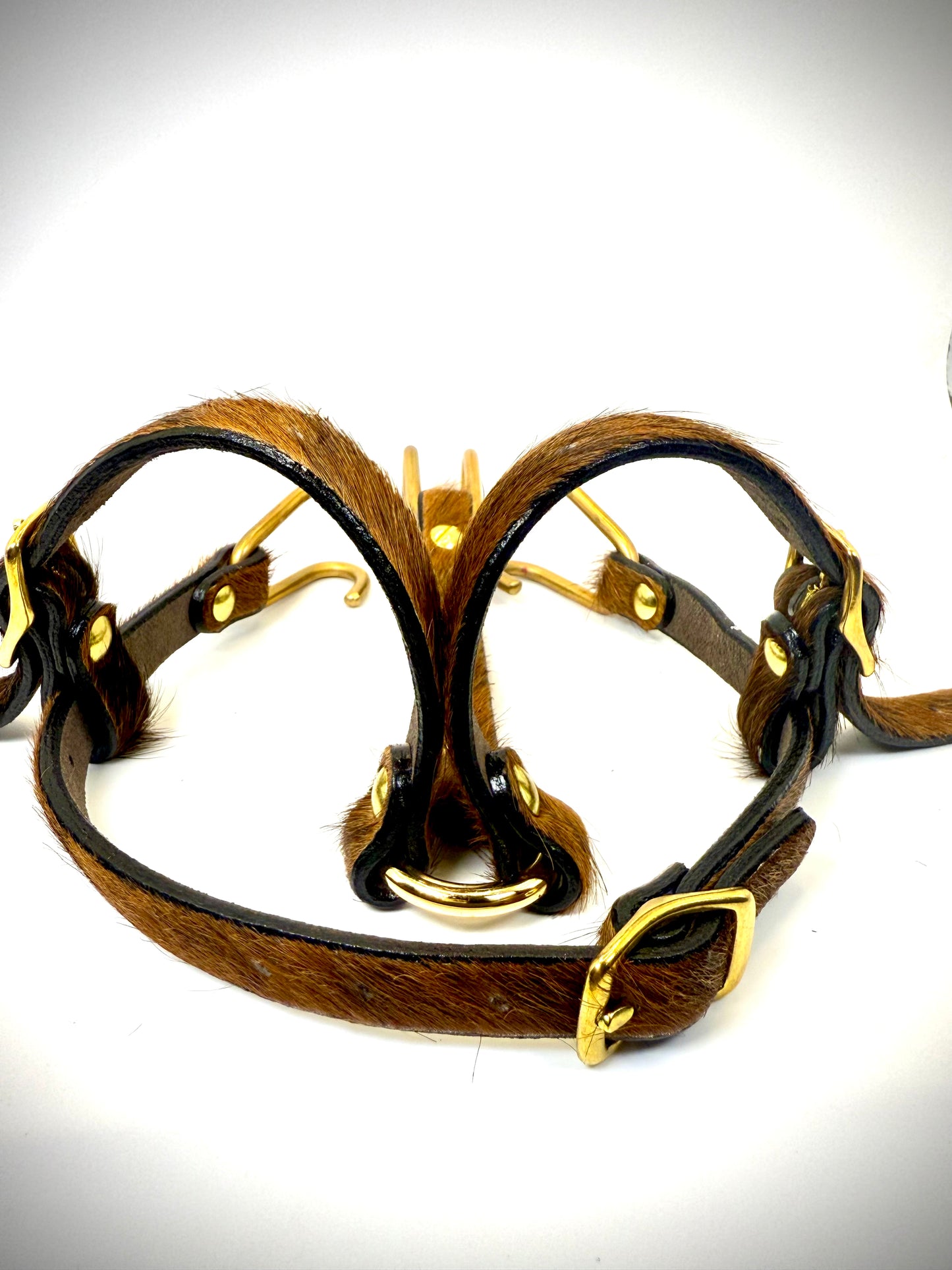 BDSM- Nose and Mouth restraint harness- long hair cowhide for sensory play