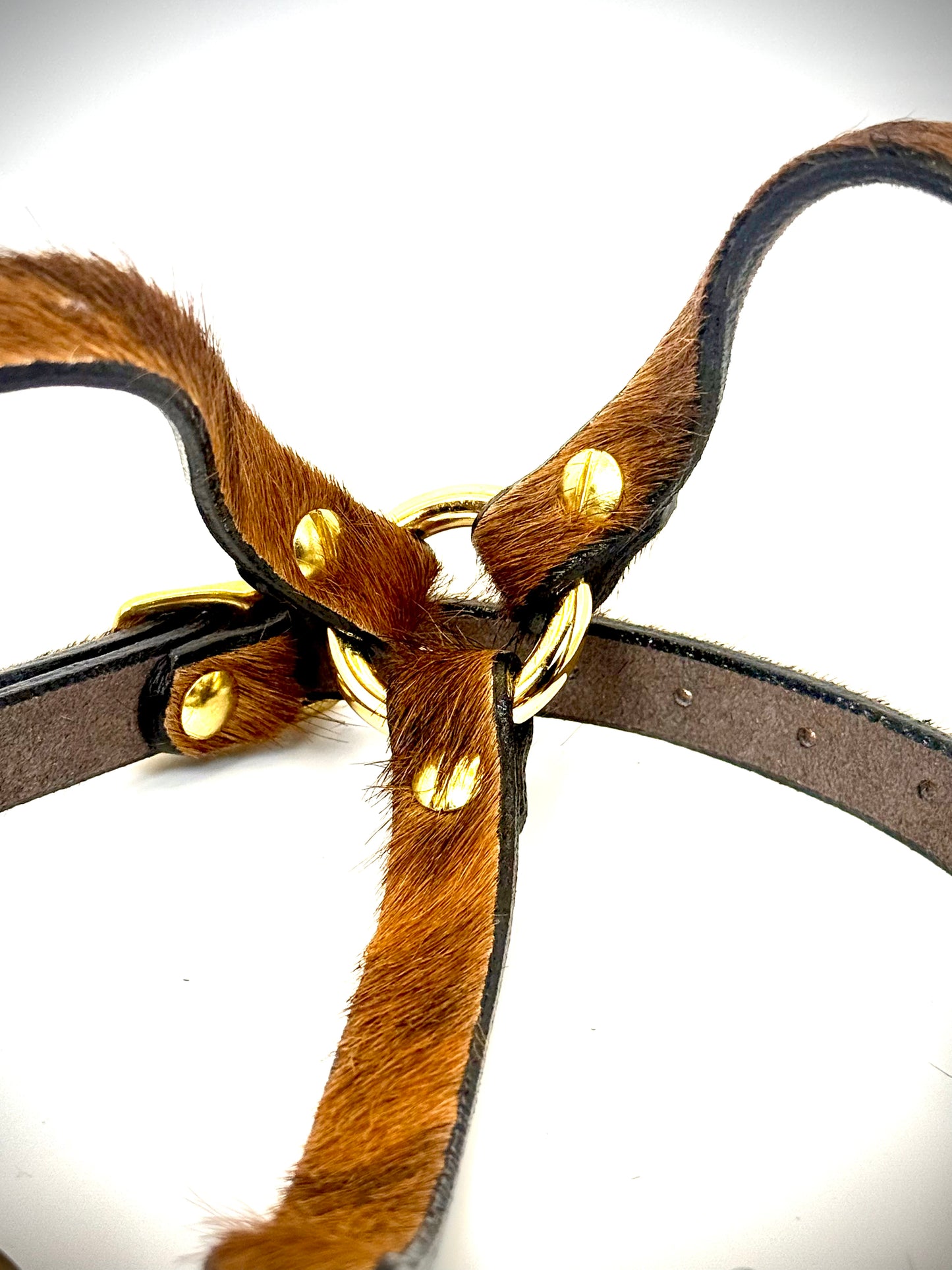 BDSM- Nose and Mouth restraint harness- long hair cowhide for sensory play