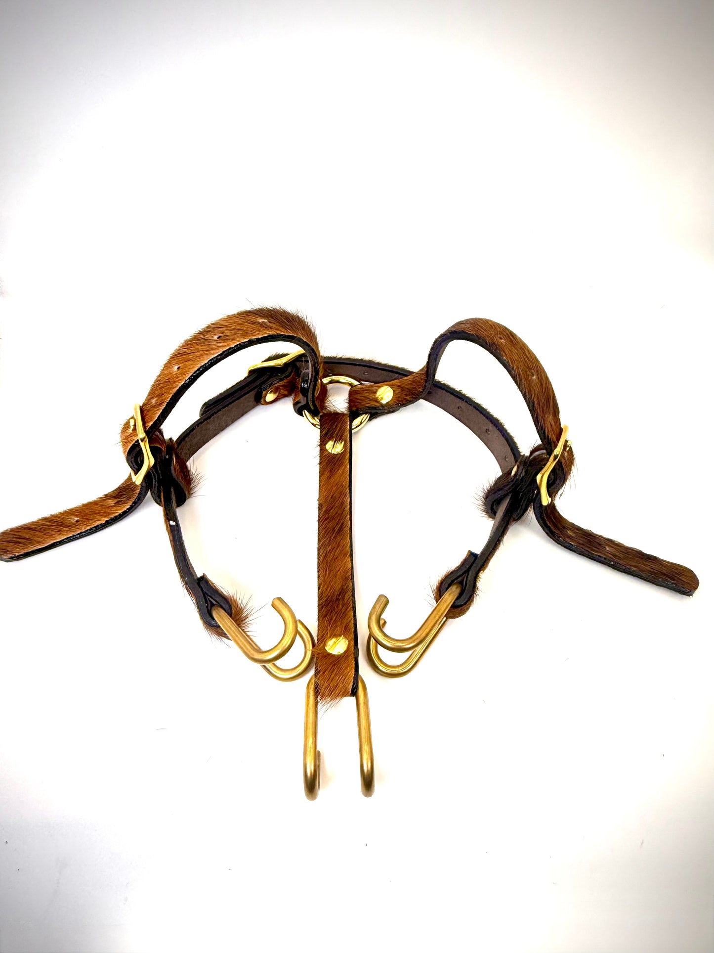 BDSM- Nose and Mouth restraint harness- long hair cowhide for sensory play